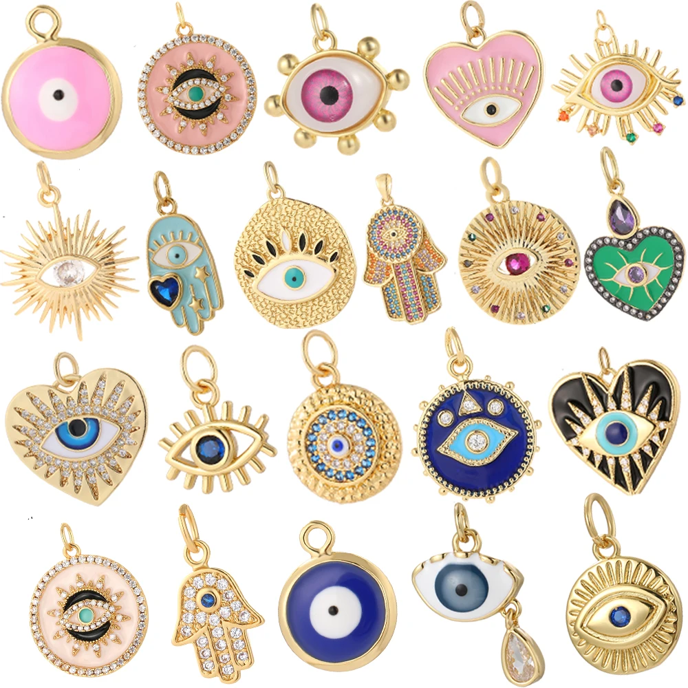 Evil Blue Eye Heart charms for jewelry making Cute Gold color Charm of Hand Pendant Collars Diy Pendant Chain High Qualit Dijes