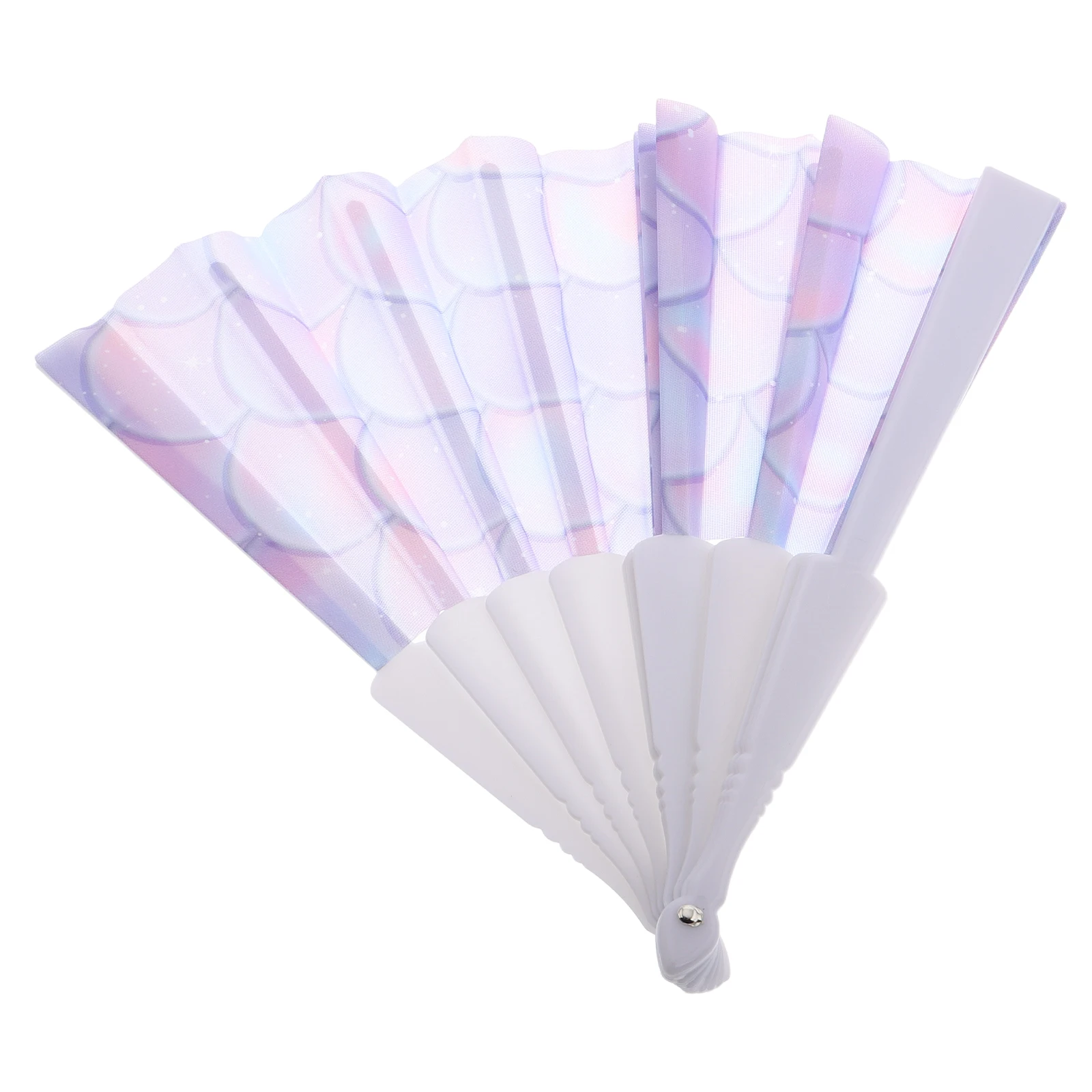 

Folding Fan Oxford Cloth Mermaid Fish Scale Print Portable Handheld For Festival Wedding Dance Decorative Fan Women Japanese