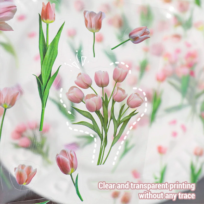 4 Packs 24 Sheets PET Transparent Plant Flower Stickers Waterproof Flower Style Sticker DIY Creative Decoration Sticker Toys