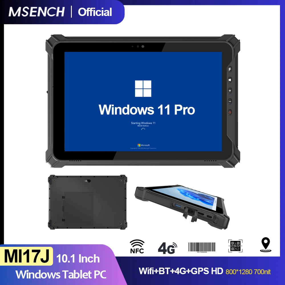 

MSENCH 10,1-дюймовый прочный планшет Windows 11 Pro N5100 4G LTE GPS 8 ГБ ОЗУ/128 ГБ ПЗУ Аккумулятор 10000 мАч/3,7 В