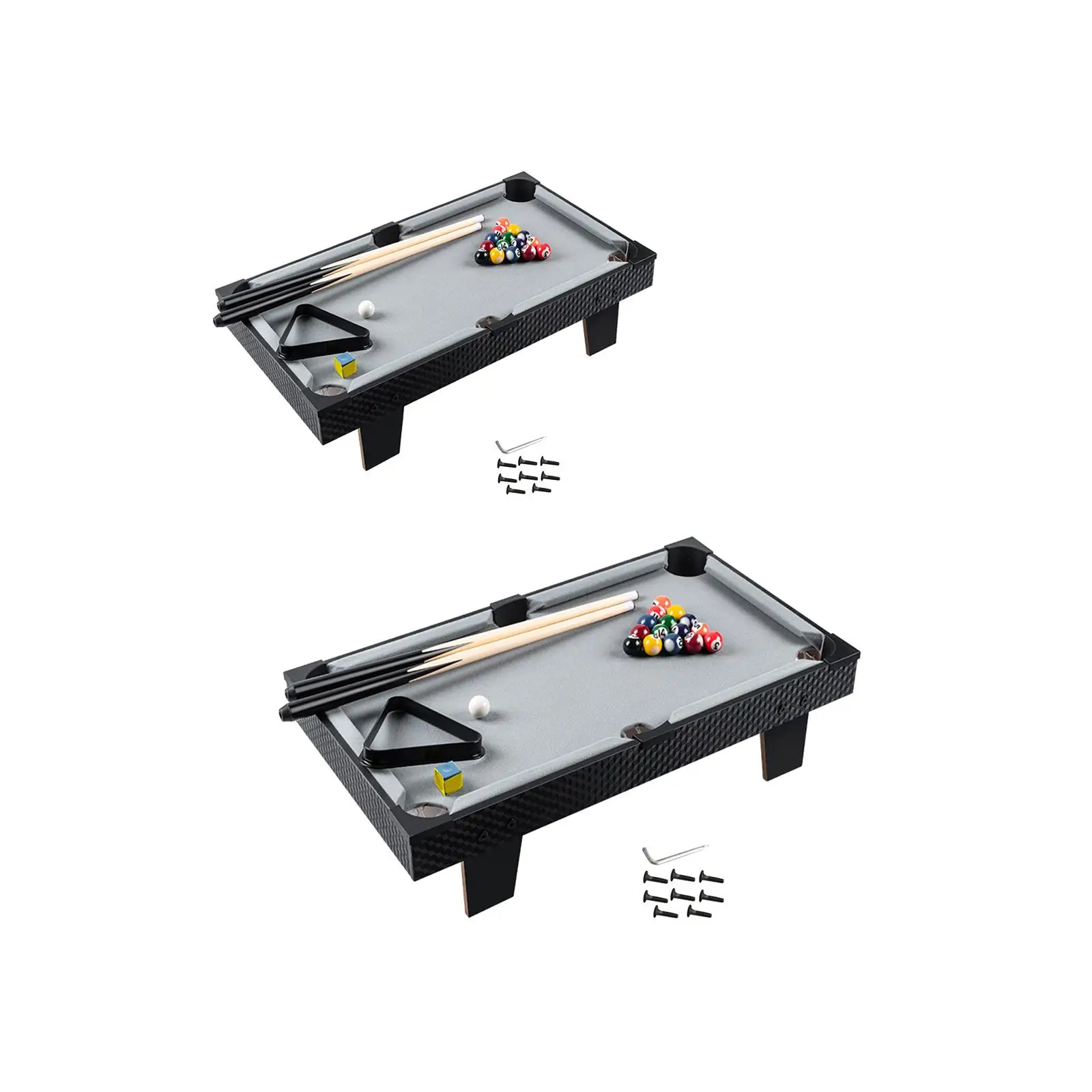 Tampo de mesa de bilhar, mesa de bilhar pequena, conjunto de sinuca de mesa de madeira com 16 bolas, 2 dicas, giz e triângulo