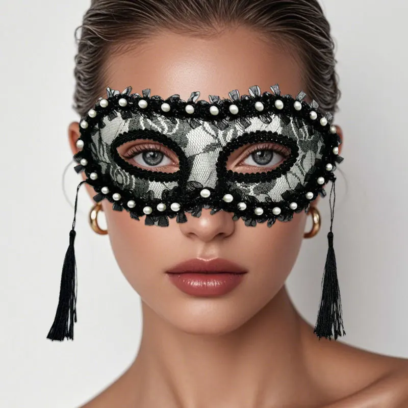 مثير الدانتيل نصف الوجه قناع الملكة النساء اللؤلؤ شرابة حفلة تنكرية كرنفال قناع هالوين الرقص حفلة تأثيري ديكور الدعائم