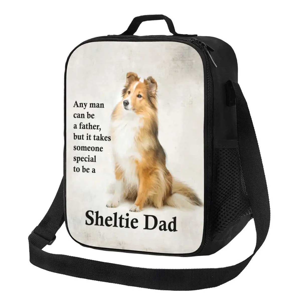 

Custom Cute Dog Pet Sweet Sheltie Dad Lunch Bag Men Women Thermal Cooler Insulated Lunch Box for Kids School