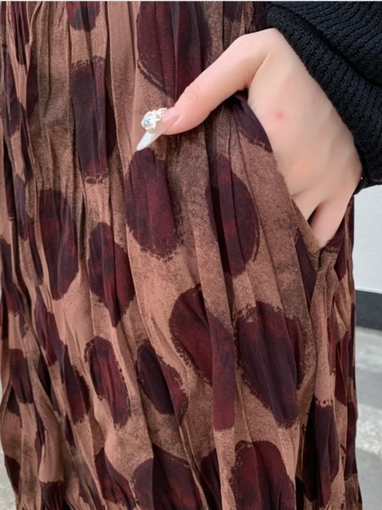 Smthma 2025 novo outono boêmio midi saia feminina praia saia longa retro dot flor férias doce menina saia