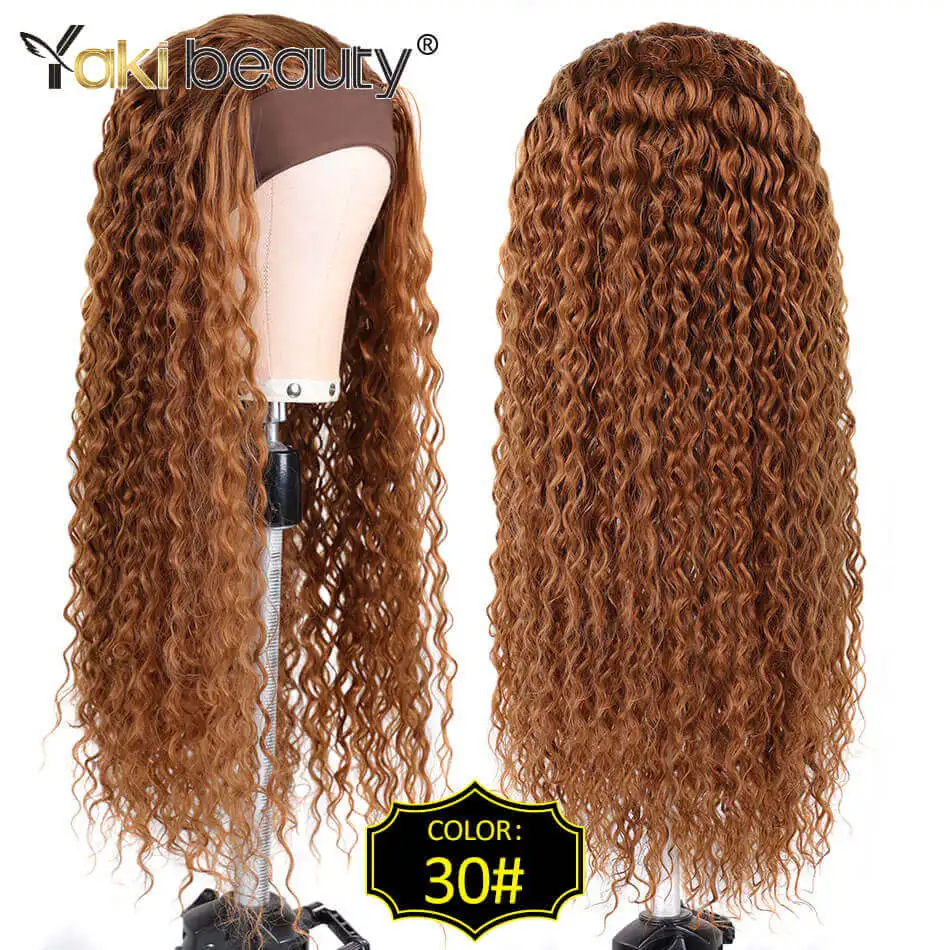 African Kinky Curly Synthetic Headband Wig 28 Inch Water Wave Ice Headband Wigs Long Curly Women\'s Daily Hairstyle Ladies Hair