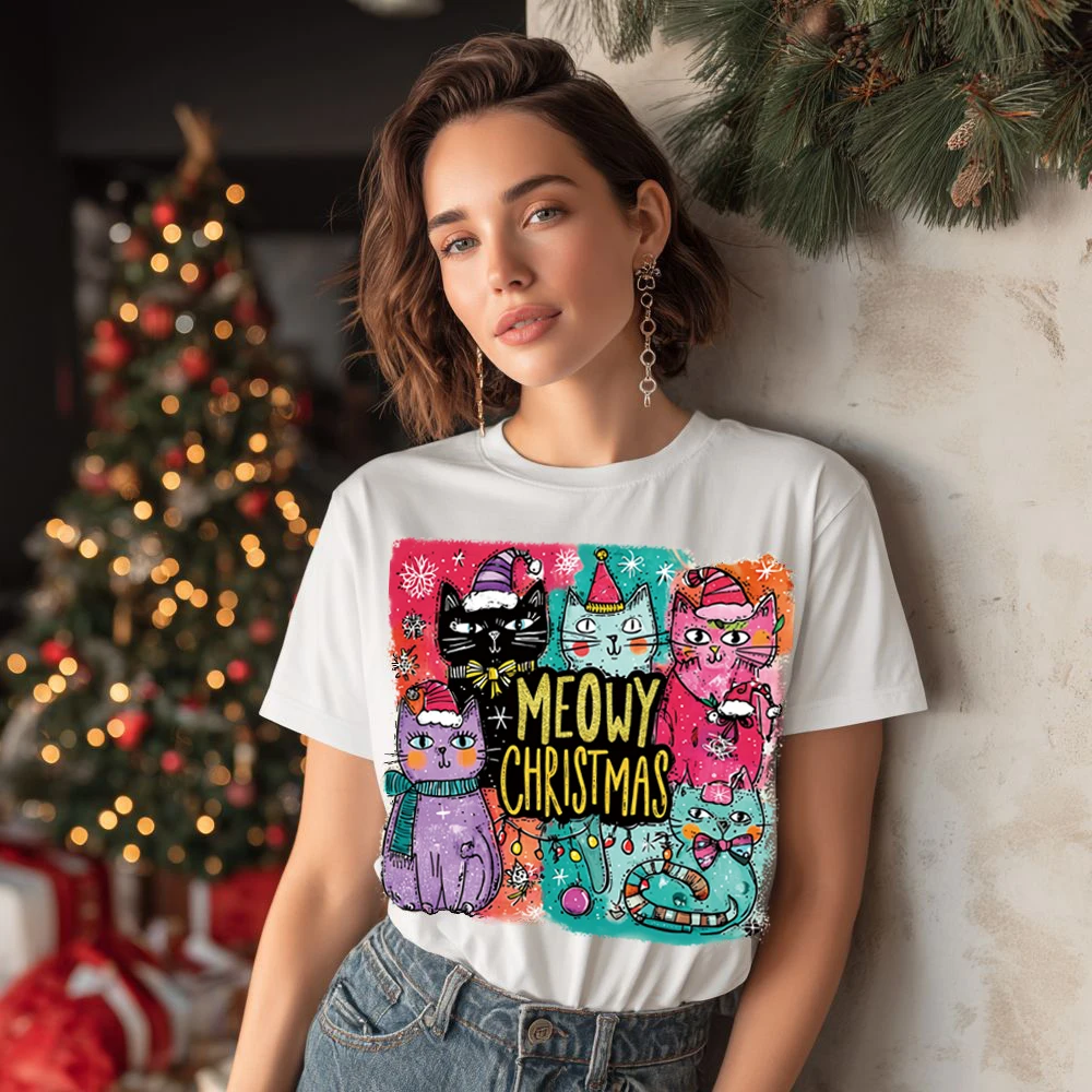 مجموعة مكونة من 6 قطع من ملصقات الفينيل النقل الحراري لعناصر عيد الميلاد المبتكرة المرسومة يدويًا - تتميز بأنماط ملونة مثل عيد الميلاد