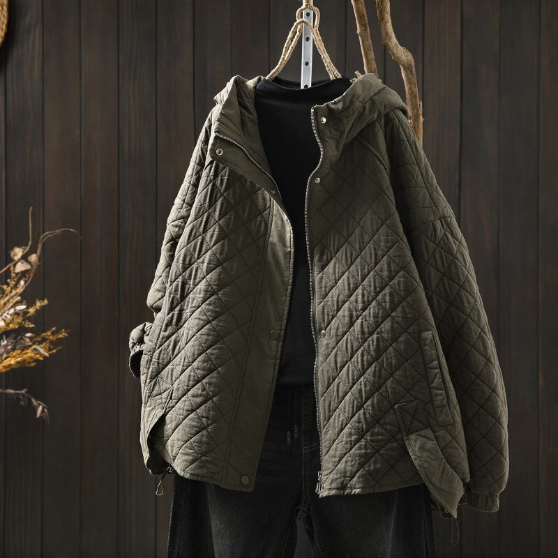 سميكة الدافئة مبطن معاطف النساء جديد وصول 2025 الشتاء أسلوب بسيط بلون فضفاض الإناث أساسيات جاكت مزود بغطاء للرأس M2101