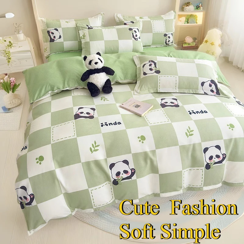 Sheets Bed Thick Warm All-match Simple Comfortable Washable Cotton Four-piece Set Cute Elegant Fashion Dormitory Printed Ins