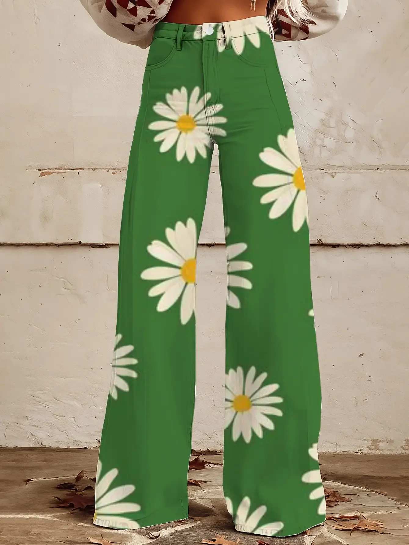 

Ladies' printed geometric pattern wide leg imitation jeans-Wide version plus size, a must-have for fashion enthusiasts