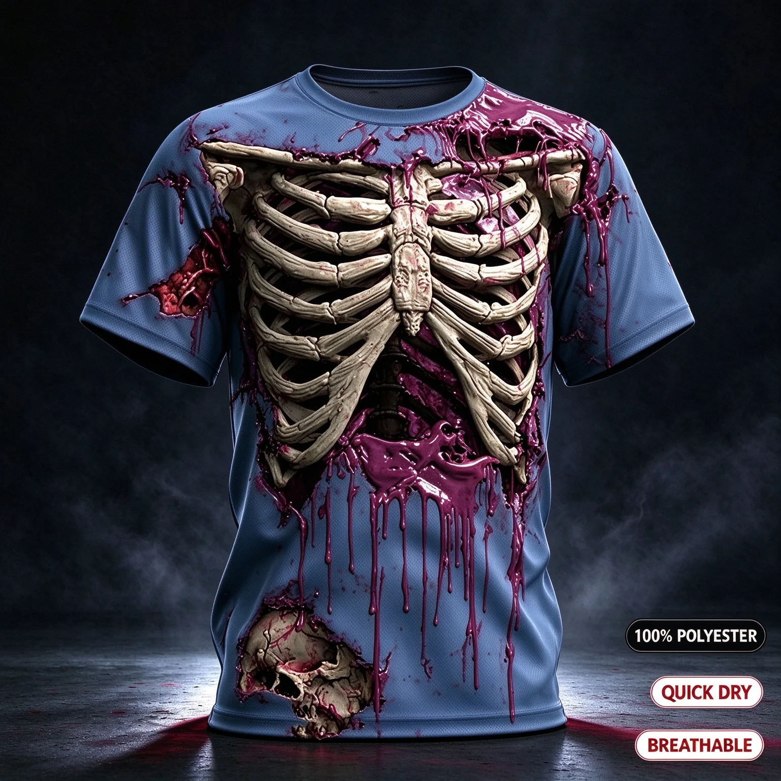 Male and Female Parent-child Halloween Skull T-shirt 3D Printed Fast Drying Short Sleeved T-shirt Horror Skull Casual Sports Top