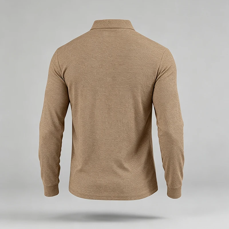Herren-Polohemd mit normaler Passform, langen Ärmeln, Reverskragen, strukturierter Oberfläche und weichem Stoff, ideal für Streetstyle und den täglichen Arbeitsalltag. – Detail 11