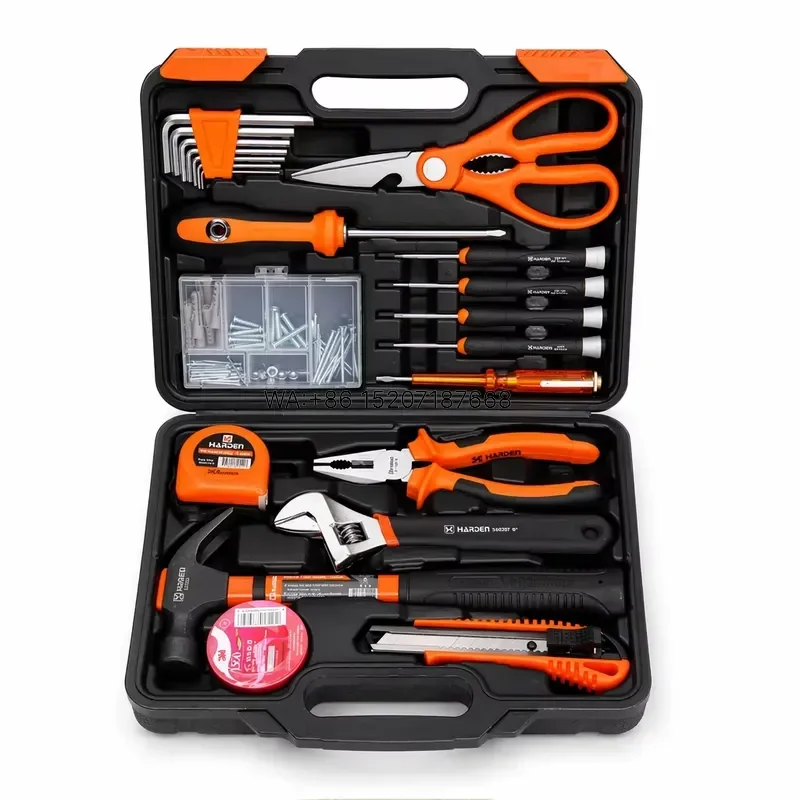 Wmwmnu 17 Piece Home Hand Tool Kit Set Carbon Steel Repair Tools with Blow Molded Case for DIY Bulk Order