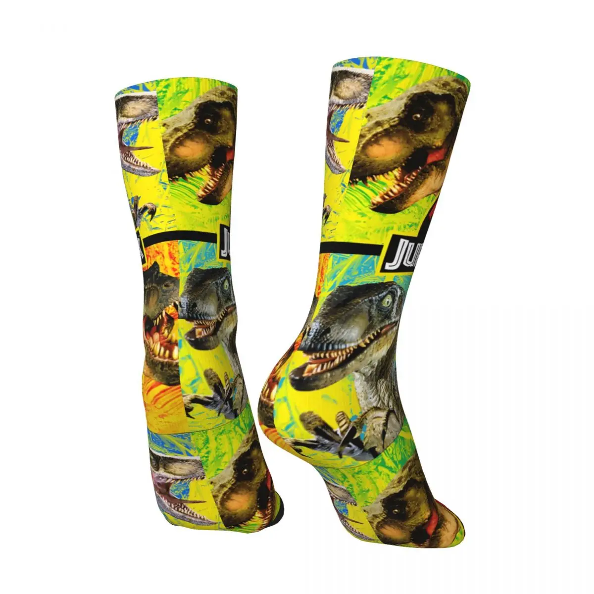 Hip Hop Retro Dinosaurs Panel Portrait Unisex Jurassic Park Harajuku Seamless Printed Funny Novelty Happy Crew Sock Boys Gift