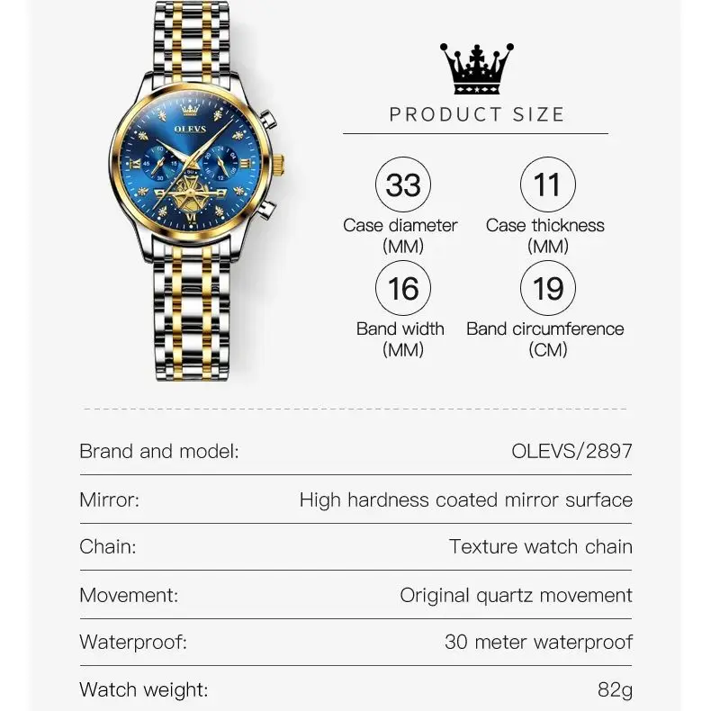 OLEVS 2897 Orologio da donna Originale alla moda Cronografo luminoso impermeabile Design volano di lusso Orologio al quarzo da donna con diamanti