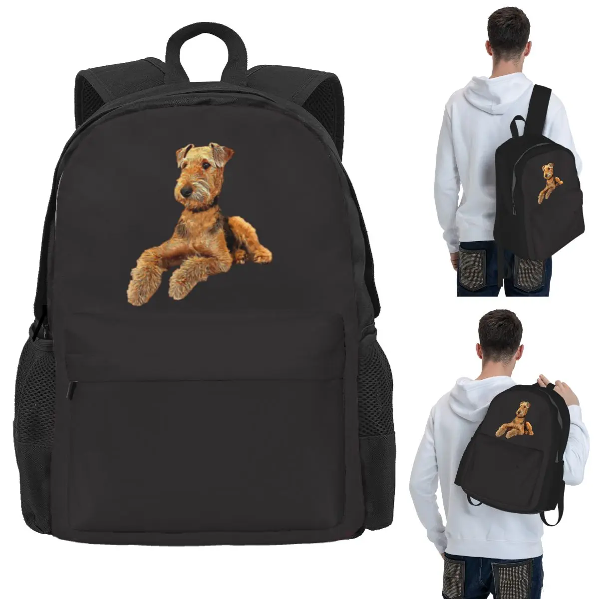 Airedale Terrier Beautiful Dog Student Backpack School Bag Hiking Travel Daypack for Men Women Bookbag Shoulder Bags