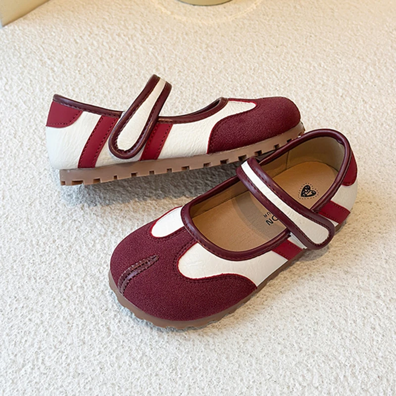 

New Mix Color Velcro Flat Heel Ballet Shoes Girl 2025 Autumn Round Toe Soft Sole Mary Jane Shoes Non Slip Princess Shoes Child