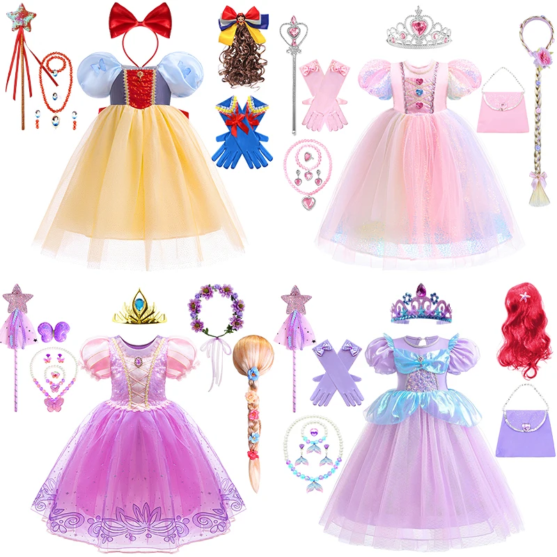 

New Korean Children Princess Dress Summer Fancy Girl Snow White Little Mermaid Sofia Rapunzel Costume Holiday Party Kids Clothes