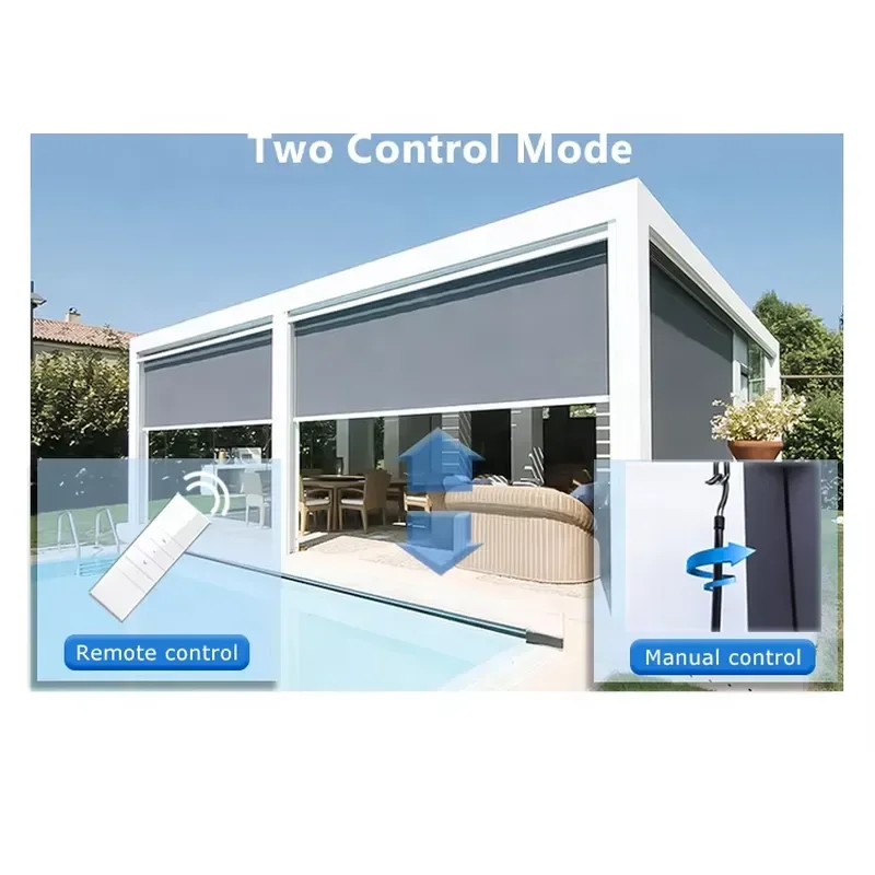 Eco-friendly Motorized Bug Screen Automatic Patio Screens Roller Shade Transparent Outdoor Blinds