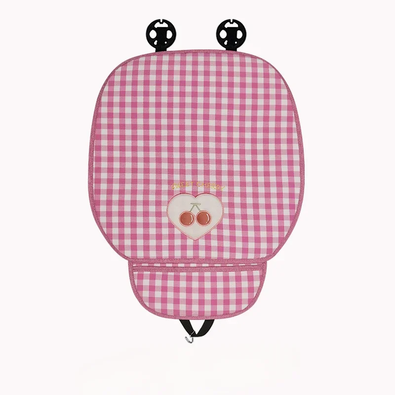 Universal Linen Car Seat Cushion Plaid Cherry Design Four Seasons Half Surround Breathable Summer Day Seat Cover 6