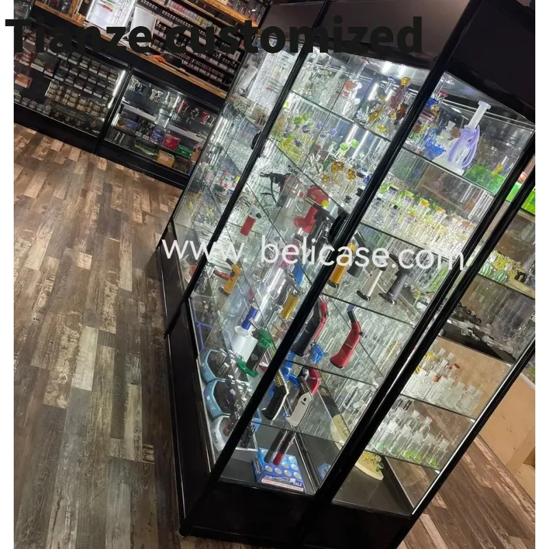 Customized-Customer Factory Glass LED light Aluminium Display  Showcase Wine And Liquor Shelves