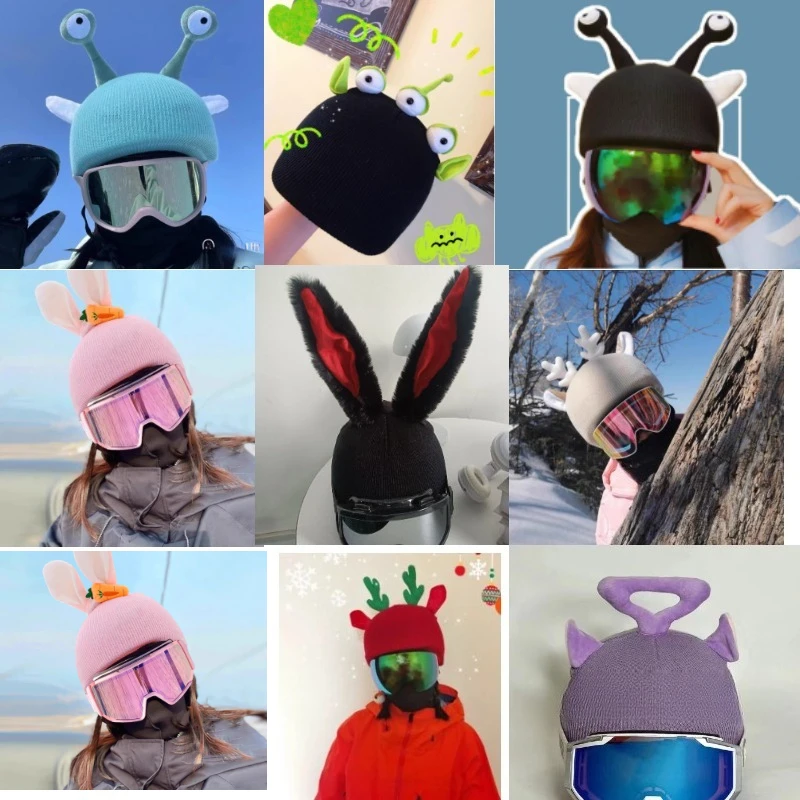 

Чехол для шлема с милым мультяшным дизайном, универсальный для одинарных и двойных шлемов, унисекс, теплый головной убор для лыжного шлема