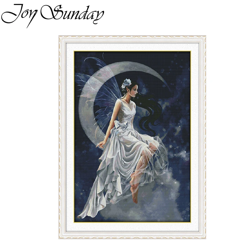 

JoySunday The Moon Fairy Cross Stitch Kits DMC Thread Aida 16CT 14CT Printing DIY Fabric Needle Handmade Embroidery Set For Gift