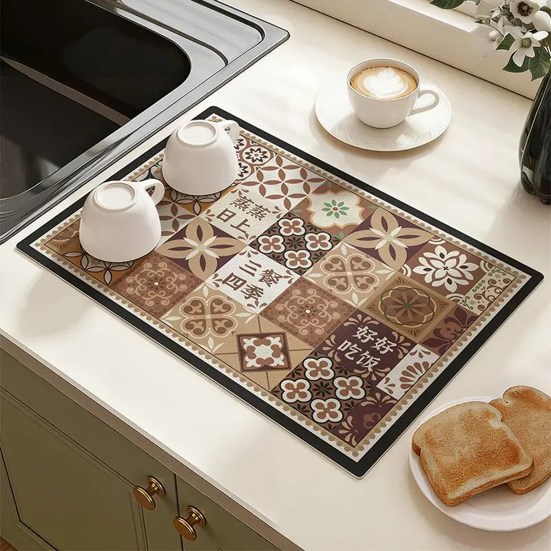 VIKAMA Bohemian Placemat Set Floral Tile Pattern Non Slip Absorbent Mats Quick Dry Kitchen Countertop Tableware Decor Aesthetic