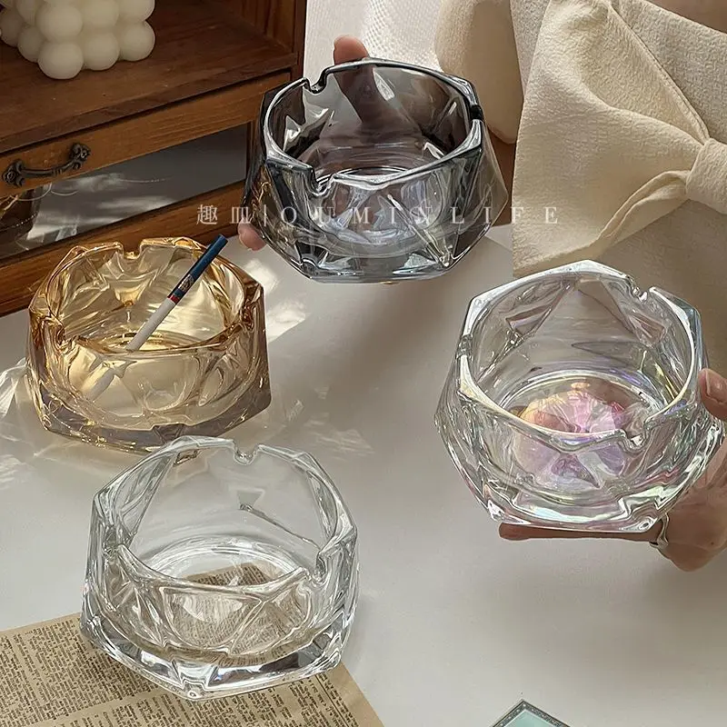 Ins style simple light luxury water chestnut glass ashtray trend fashion home office crystal high-end ashtray