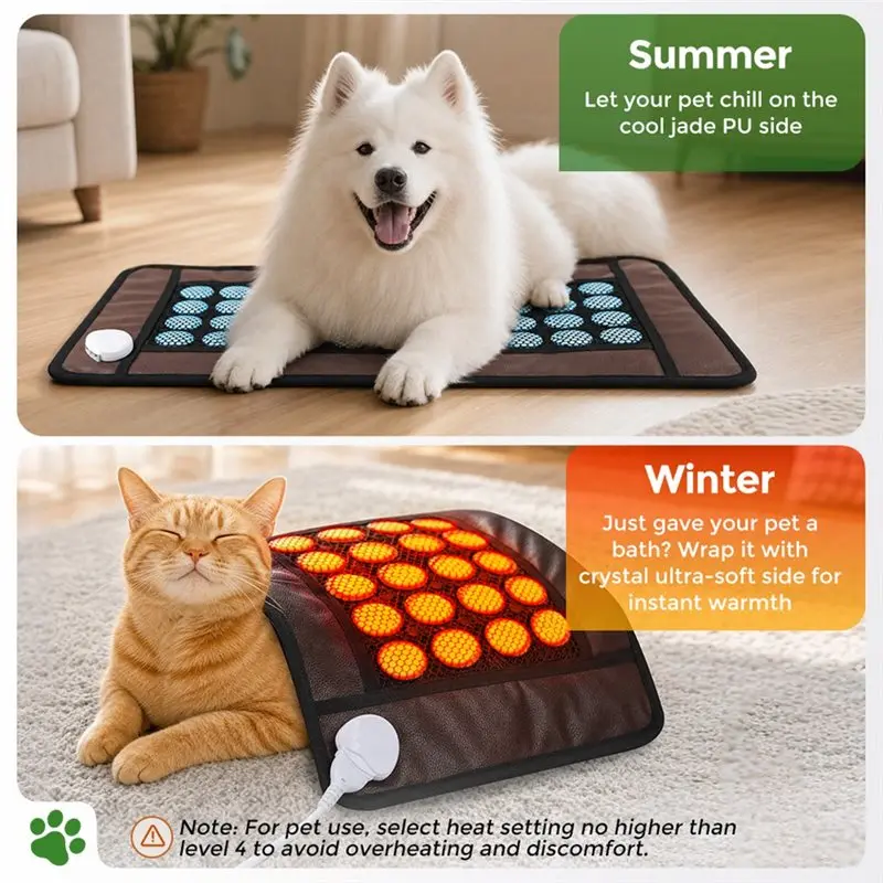 ABMH-Ultra-Soft Double-Sided Heating Pad 9-Level Temperature Control, 4-Level Timer, 36 Jade-Stone Imitation PU Leather EU Plug