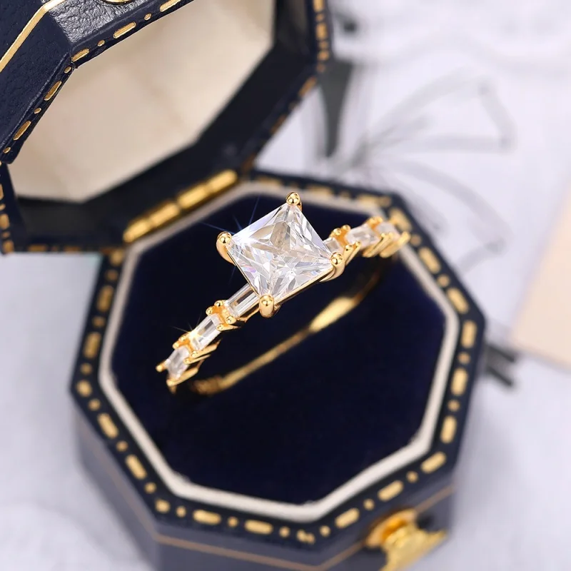 Huitan 925 prata esterlina elegante princesa cz anéis para mulheres promessa eterna noivado jóias de casamento acessórios estéticos