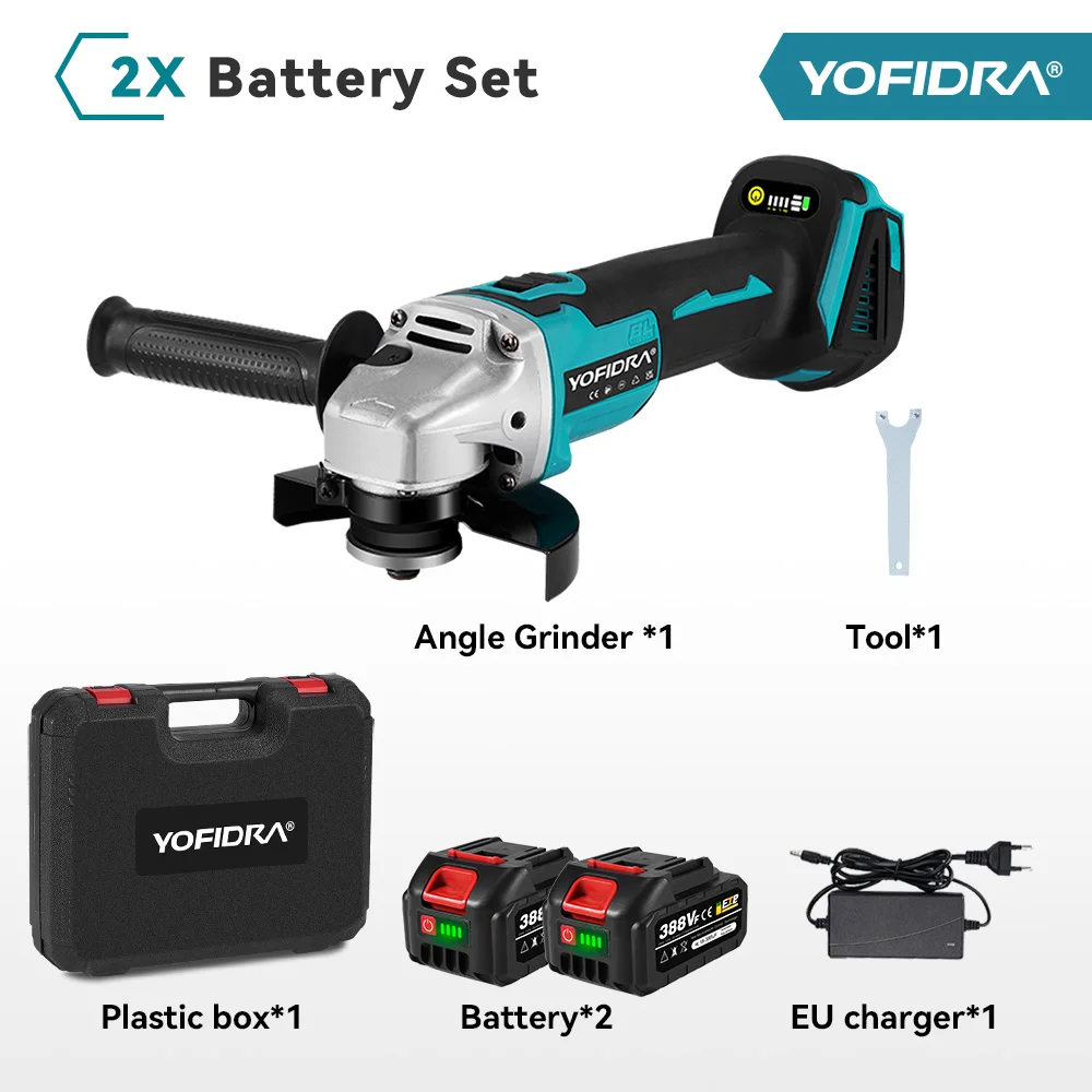 YOFIDRA 125mm 4 Versnellingen Borstelloze Elektrische Haakse Slijper Metaal Hout Slijpen Polijsten Snijden Power Tool Voor Makita Batterij pin