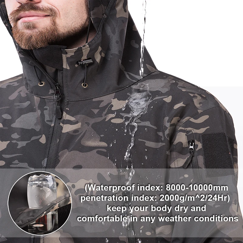 Giacca tattica giacche da trekking Soft Shell abbigliamento uomo Army Tactic Hood giacca da moto antivento da campo in pile militare