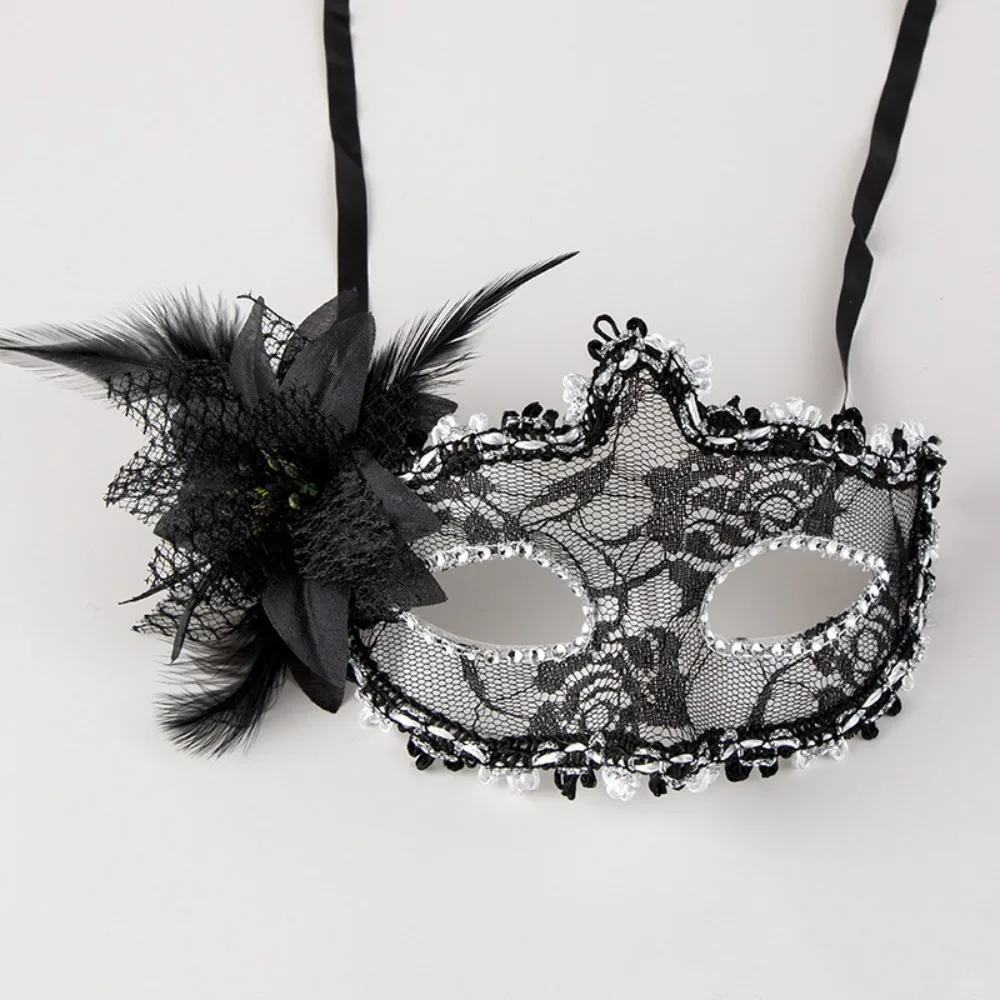 Fashion Side Flower Masquerade Mask Half Face Feather Mardi Gras Mask Sexy Lace Christmas Costume Party Makeup Ball