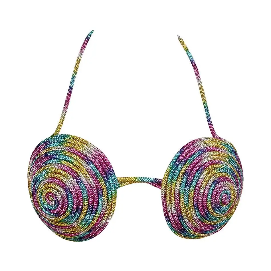 

Женский топ-жилет с бретелями, украшенный стразами, в радужных тонах, для ночных клубов и вечеринок, ультрамодный