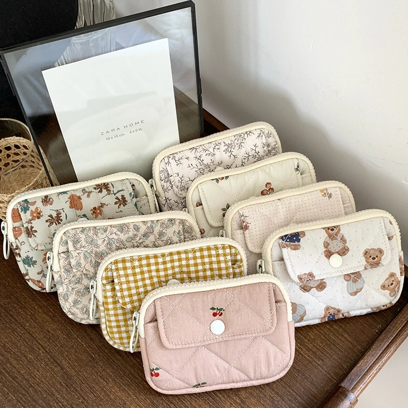 

New Lightweight multifunctional small bag polka dot floral sweet fabric card holder cherry print jewelry storage bag card wallet