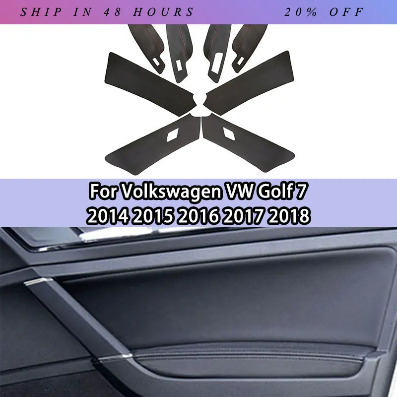 IOSN LHD 4 Door Panel Covers For Volkswagen VW Golf 7 2014 2015 2016 2017 2018 Car Door Armrest Panel Leather Cover Trim