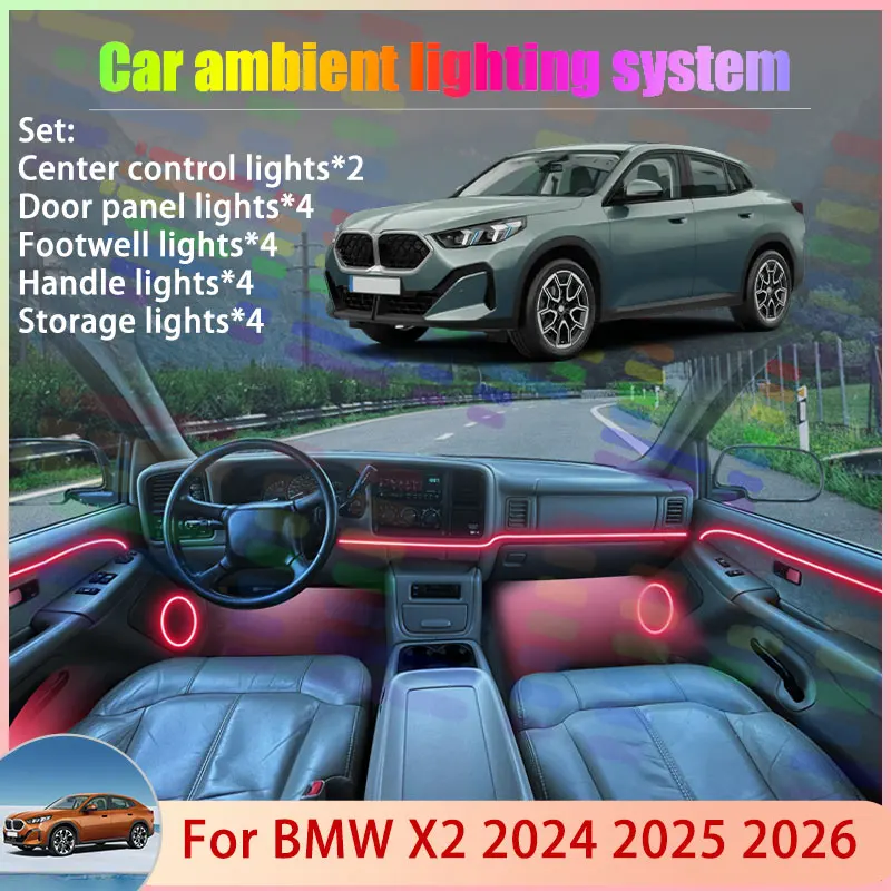 

Для BMW X2 MK2 2th 2rd U10 iX2 2024 2025 2026 2/18 в 1 автомобильная атмосферная лампа RGB абажур ансамбль стример атмосферный набор