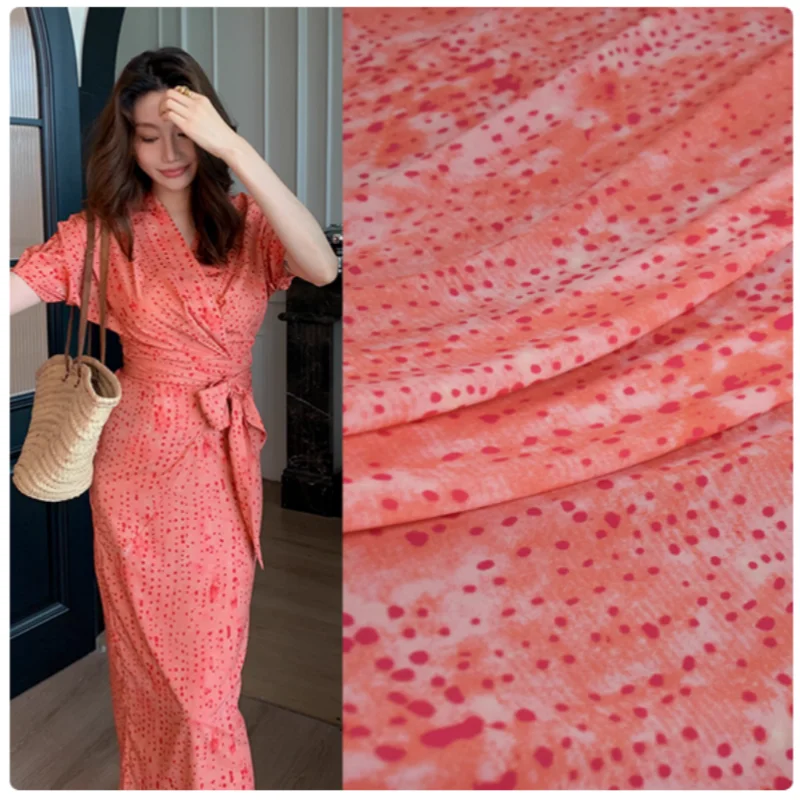 

Оранжевая шифоновая ткань неправильной формы с круглым точечным принтом, платье, рубашка, детская ткань, тонкая мягкая не прозрачная T2373