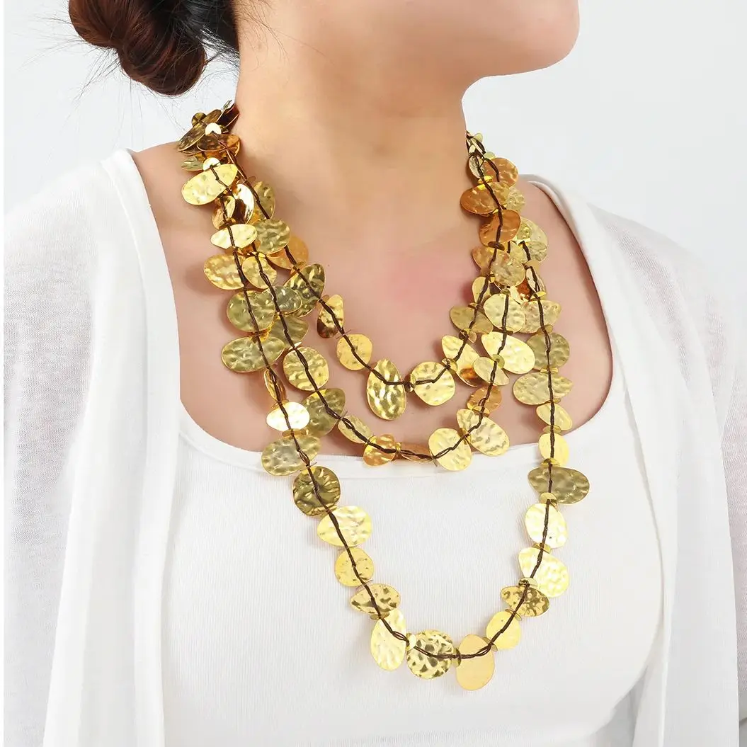 

2025 ZAA New Design Round Metal Plate Waterfall Necklaces for Women Boho Multi-layer Jewelry Neck Accessories