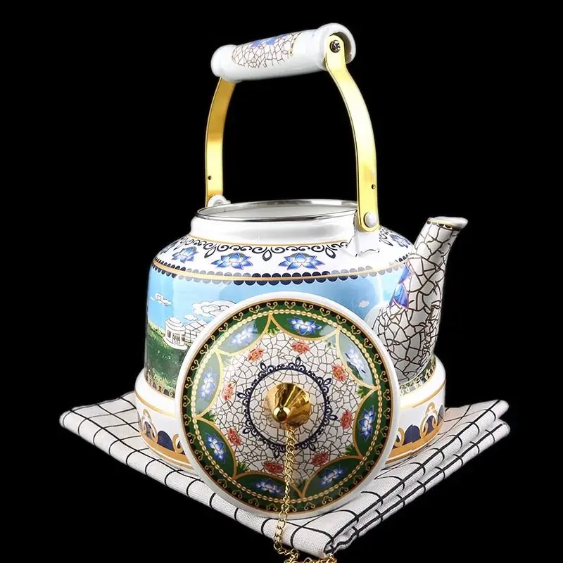 

2.5L Mongolian Milk Tea Pot Large Capacity Enamel Kettle Mongolian Butter Teapot Boiling Kettle Milk Tea Coffee Pot