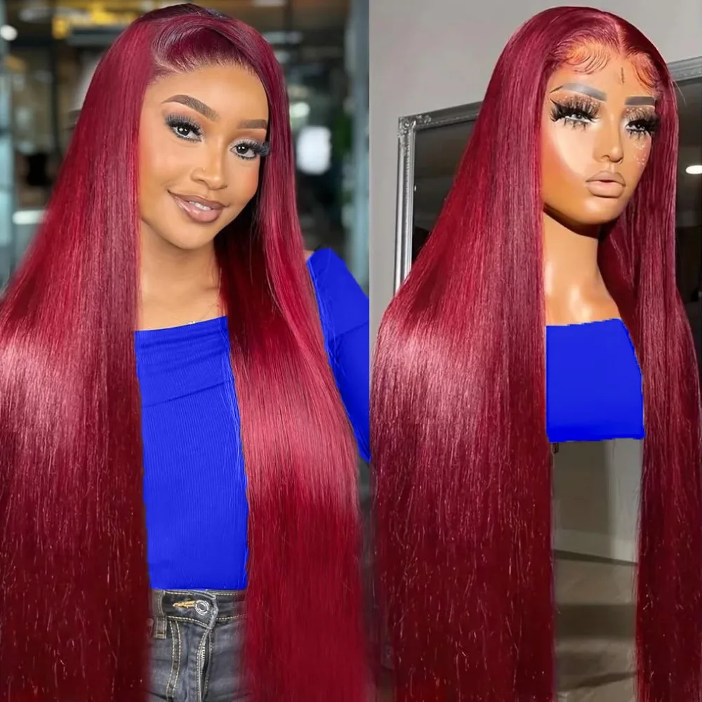 200 الكثافة 99J بورجوندي 13x4 13x6 الدانتيل الباروكات الأمامية البرازيلي الملونة 30 36 بوصة مستقيم الأحمر الدانتيل الجبهة الباروكات 100% الشعر البشري
