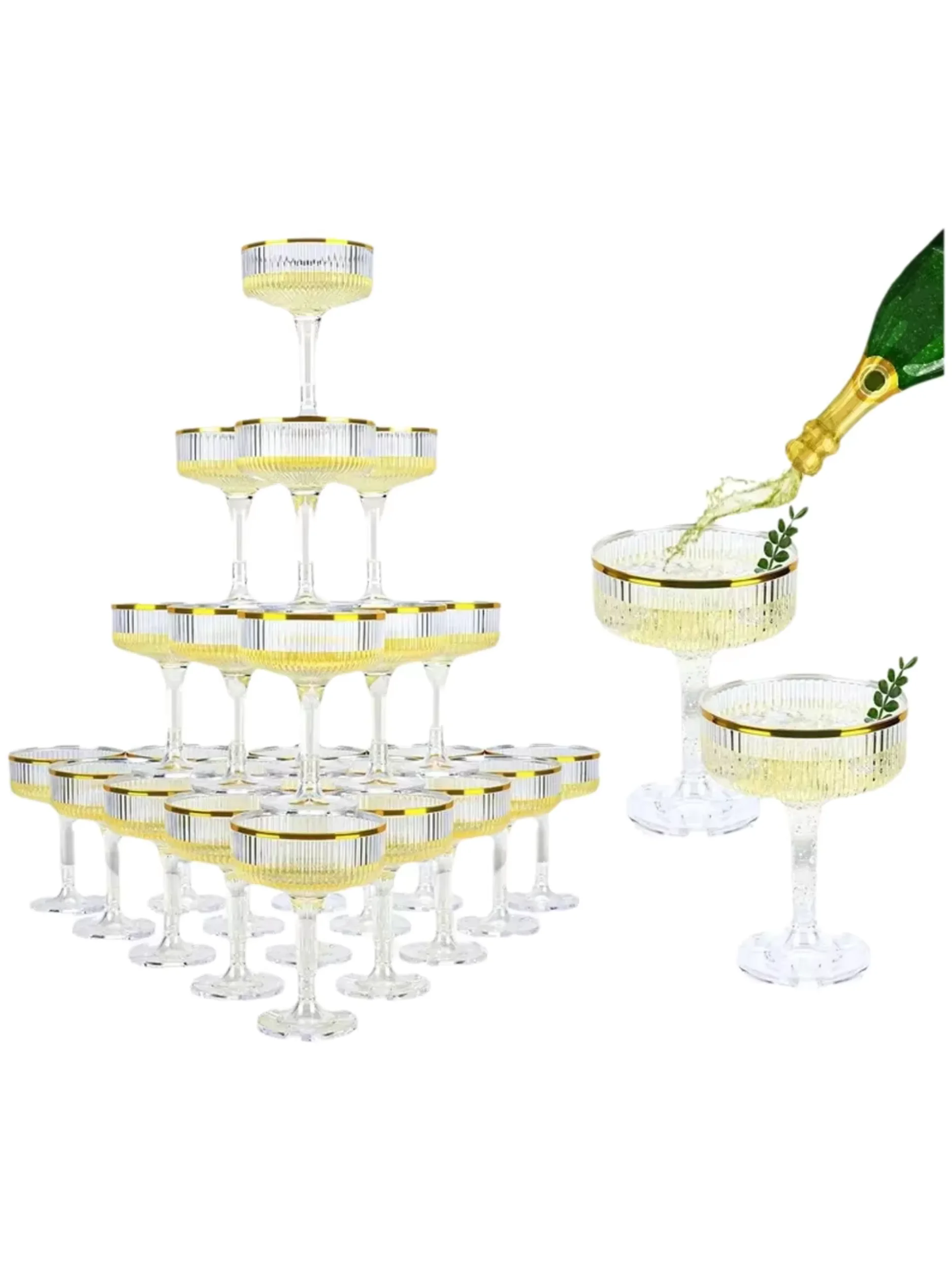 4-6Tier 7oz Plastic Champagne Glazen Acryl Coupe Glazen Champagne Toren Champagne Fluiten Martini Glazen Voor Bruiloft - afbeelding 2