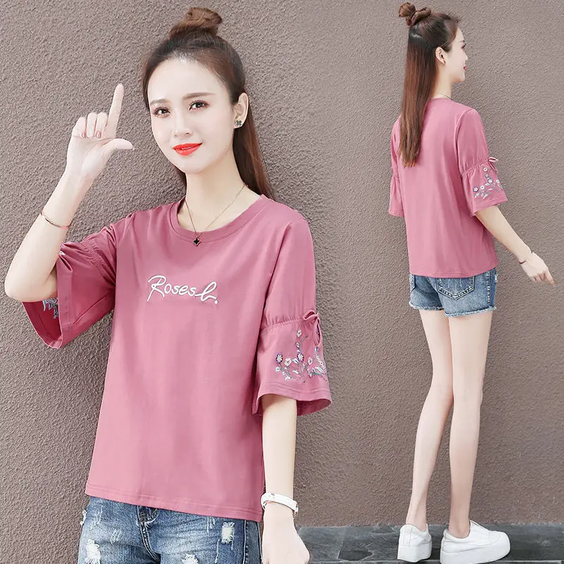 Women\'s Summer New Style Fashion Simplicity Letter Printing O-neck Short Sleeve T-Shirt Women Clothes Elegant Temperament Tops