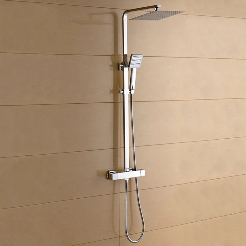 

Azeta Bathroom Chrome Finish Wall Mounted Square Thermostatic Shower Faucet With Shower Set AT1865T