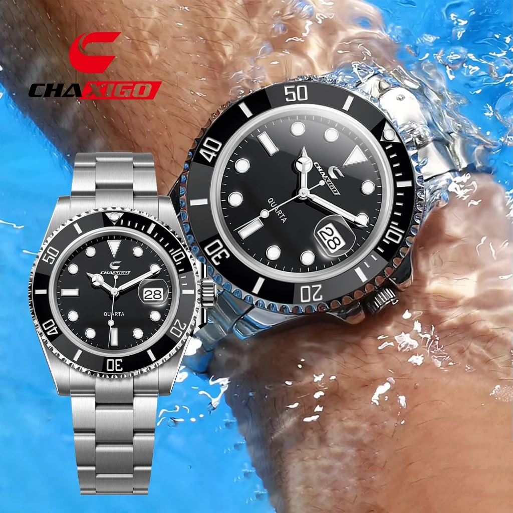 

CHAXIGO men's watch luminous waterproof role green ghost element business fashion quartz watch stainless steel watch