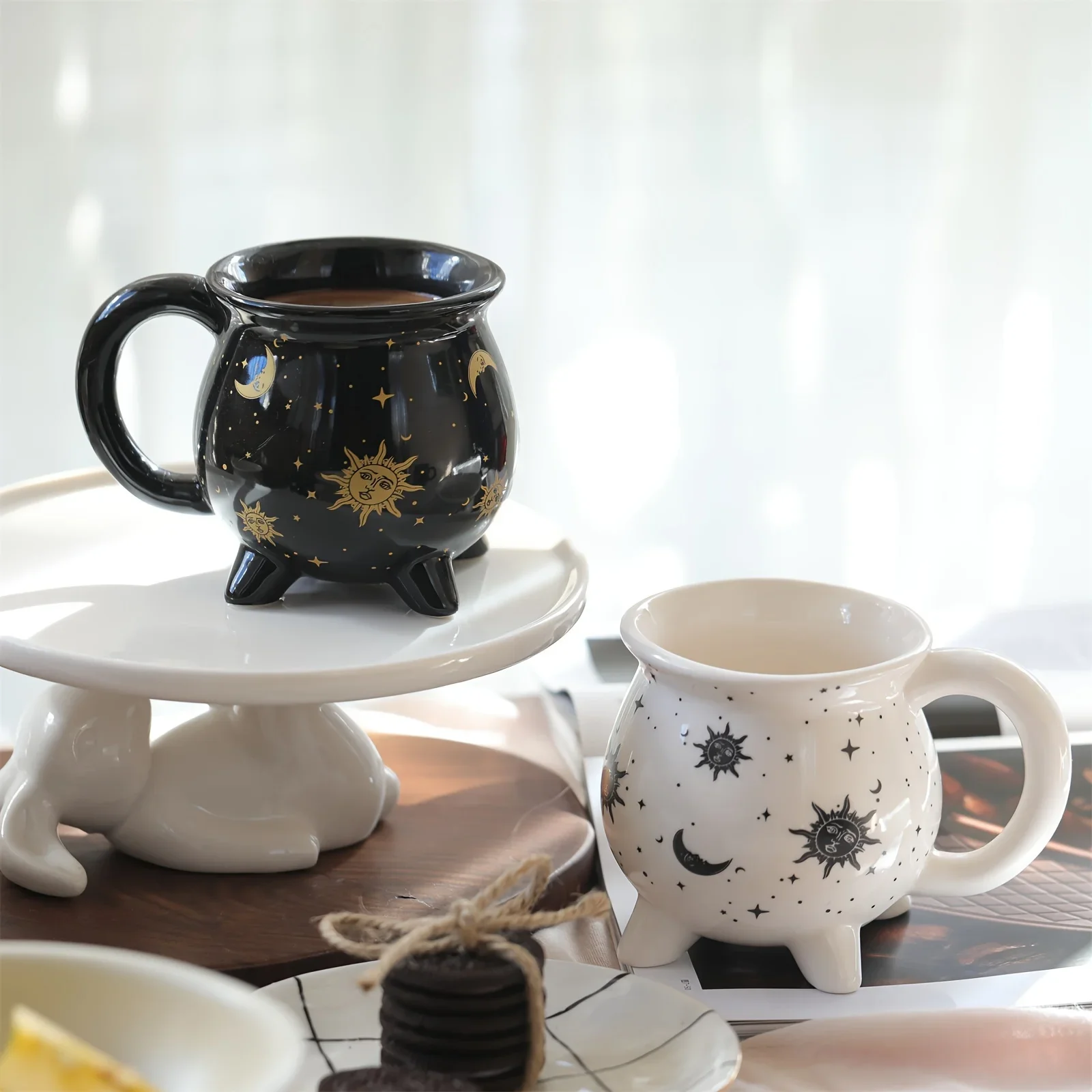 350ml/11.8oz Sun Moon Stars Coffee Mug Divination Brew Shaped Ceramic Coffee Cup Christmas Holiday Gifts Valentine\'s Day Gifts