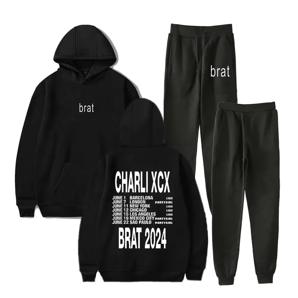 

Мужской комплект спортивной одежды Charli XCX Merch Brat Tour 2024, повседневный спортивный костюм из двух предметов, толстовка с капюшоном и спортивные штаны