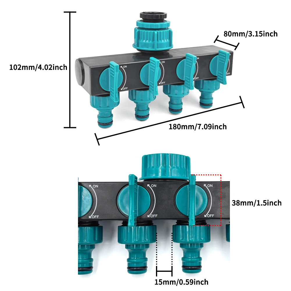 Garden Irrigation 4 Way Water Splitters 1 Inch to 3 4 to 1 2 Thread European Standard Watering Connector Fittings Valve for Lawn