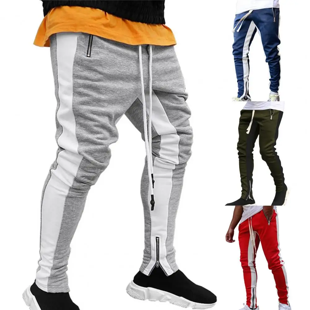 Men's Sports Joggers Pants Zipper Patchwork Casual Stitching Pants Fitness Bottoms Skinny Sweatpants Gyms Male Track Pants M-3XL