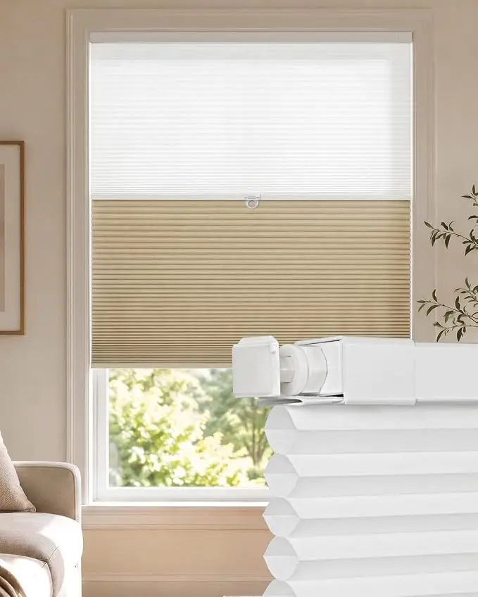 Drill‑Free Day‑Night Honeycomb Blinds 2‑in‑1 Light Filtering & Blackout Window Coverings No‑hole  Easy Installation For Window